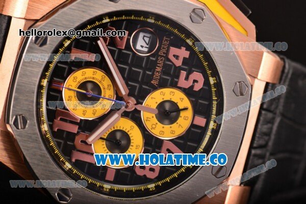 Audemars Piguet Royal Oak Offshore Chrono Miyota OS10 Quartz Rose Gold Case with Steel Bezel Arabic Numeral Markers and Black Dial - Click Image to Close